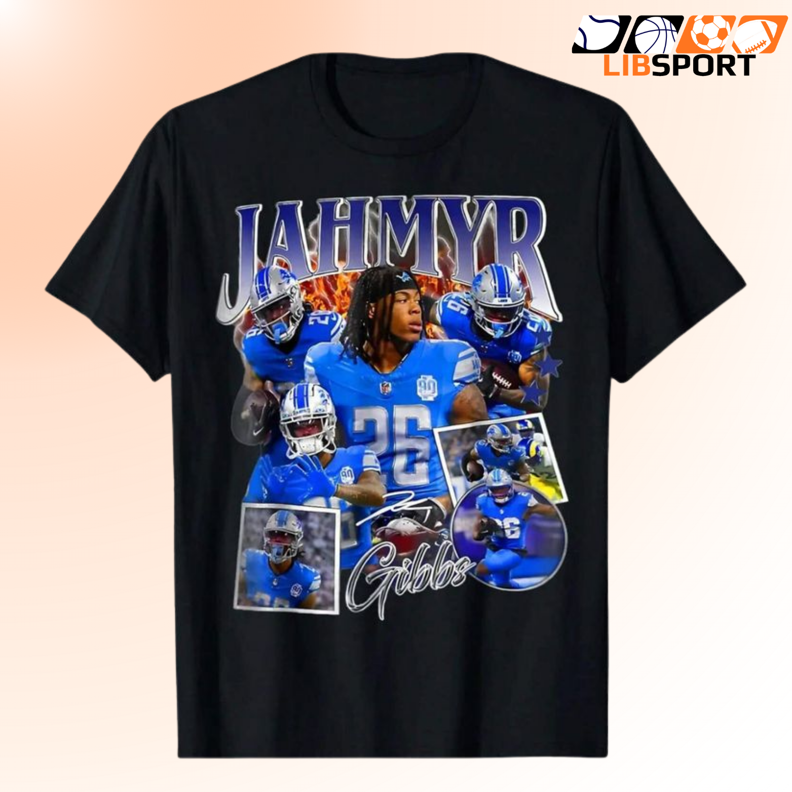 Jahmyr Gibbs Shirt, Detroit Lions Tee, Vintage 90s Graphic T-Shirt